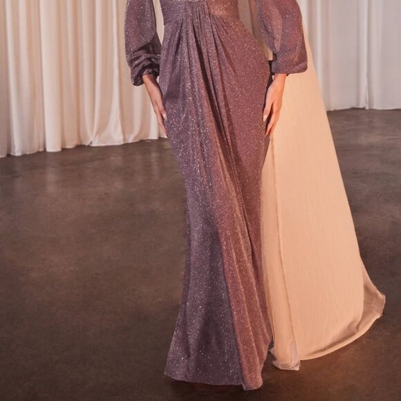 NEW FORMAL SHEATH LONG SLEEVES DRESS W/ V-NECK & GLITTER EMBROIDERY CD CK2141 - Picture 8 of 11